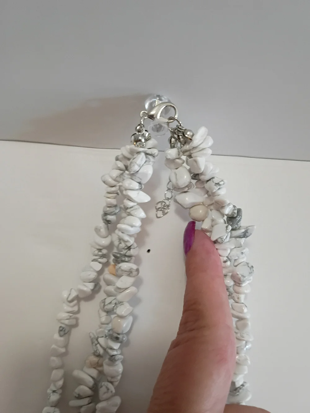 JTV White Howlite Chip Necklace with Silver Leaf Pendant and Aquamarine Accent